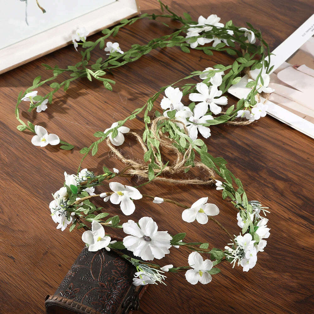 KIMLUD, Bohemian Rattan Flower Vines Crown Headband for Bride Wedding Hair Accessories Girls Floral Wreath Head Band Hairstyles Headdres, CB2388A, KIMLUD Womens Clothes