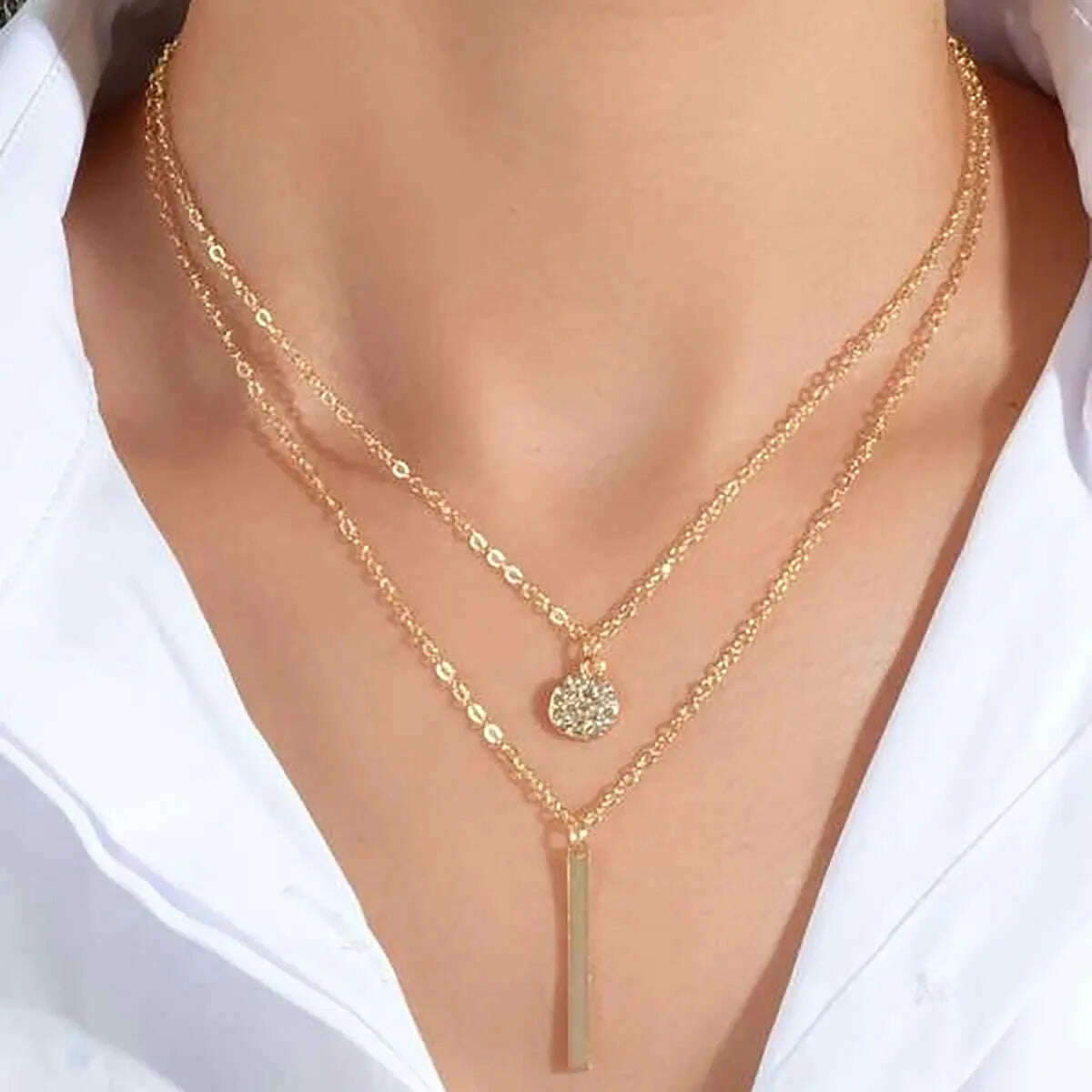 Boho Gold Color Metal Simple Imitation Pearl Round Sequin Moon Butterfly Rose Flower Pendant Necklaces Girls Fashion Jewelry - KIMLUD