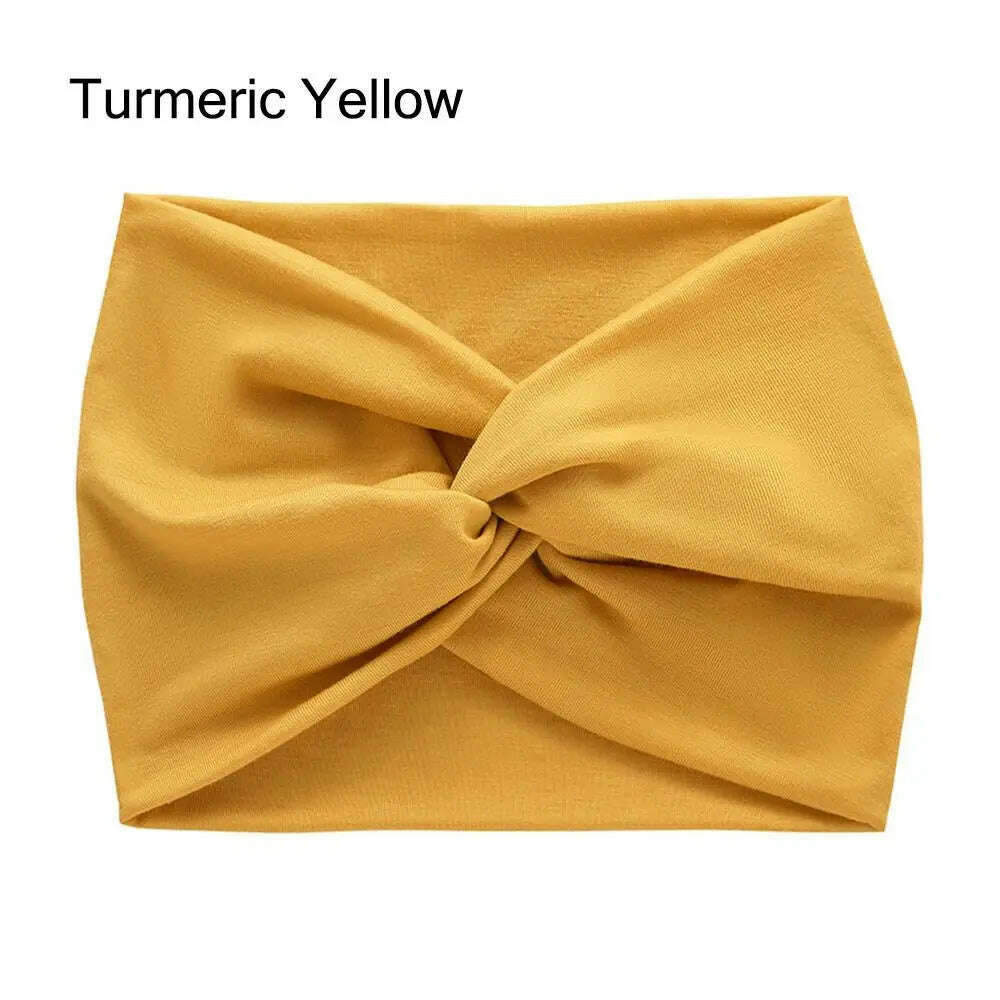 KIMLUD, Boho Twisted Extra Large Thick Wide Headbands Turban Head Wraps for Women Workout Headband Yoga Hair Bands Fashion 2024, Turmeric Yellow, KIMLUD Womens Clothes