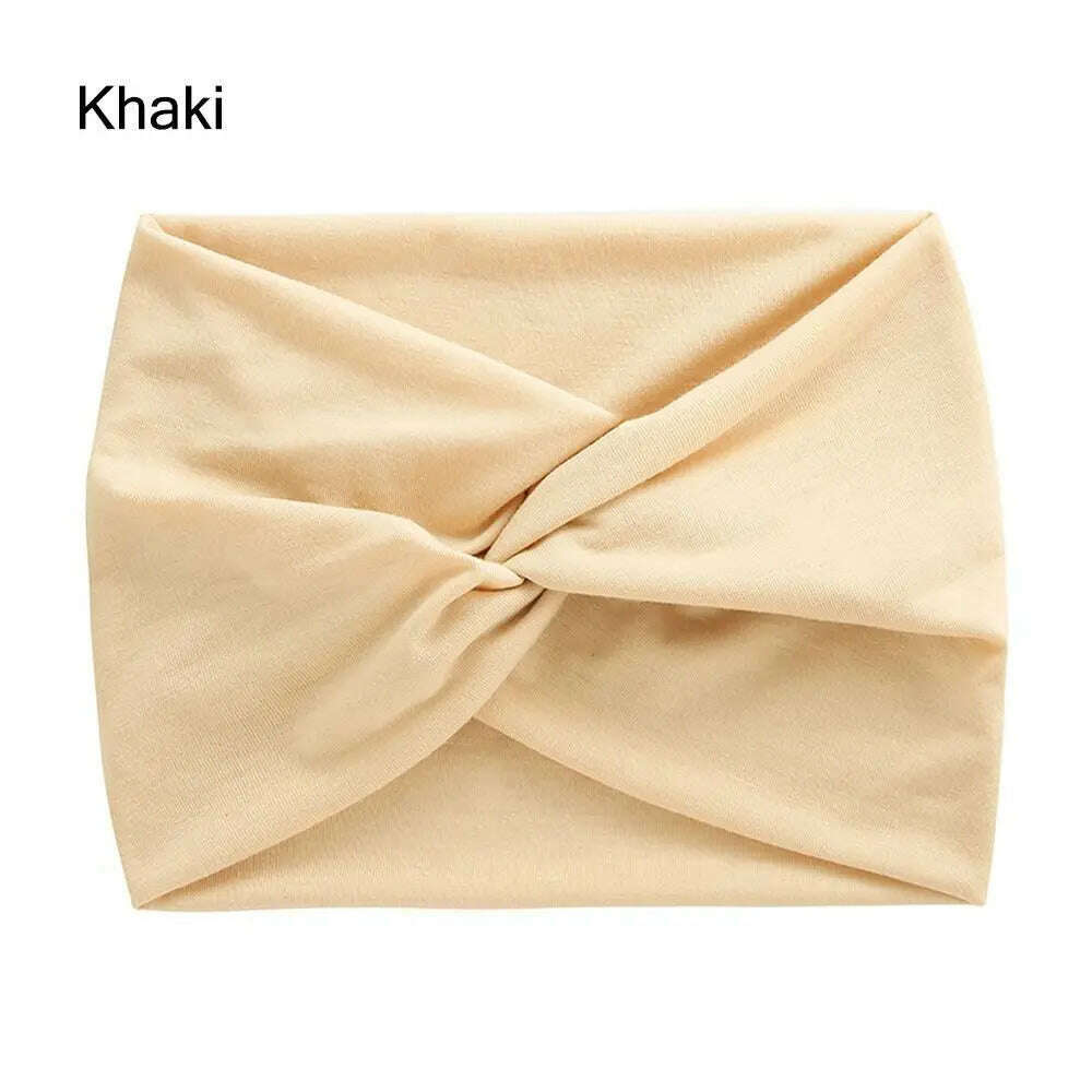 KIMLUD, Boho Twisted Extra Large Thick Wide Headbands Turban Head Wraps for Women Workout Headband Yoga Hair Bands Fashion 2024, Khaki, KIMLUD Womens Clothes