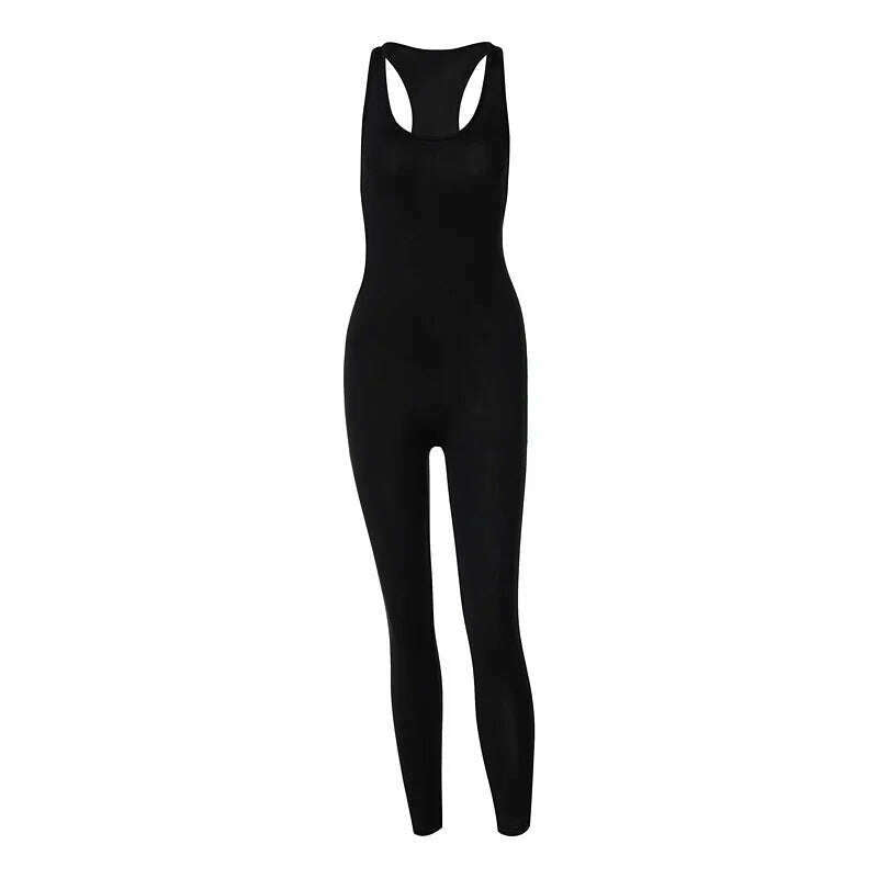 KIMLUD, BOOFEENAA Sexy Sport Cut Out Backless Bodycon Jumpsuit Active Wear Black One Piece Outfit Women Summer Baddie Clothes C70-BE17, KIMLUD Womens Clothes