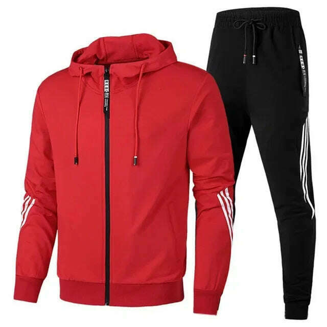 KIMLUD, Brand Men Tracksuit 2 Pieces Men's Winter Jacket Casual Zipper Jackets Sportswear+Pants Sweatshirt Sports Suit Men Sets Clothing, red / M, KIMLUD Womens Clothes