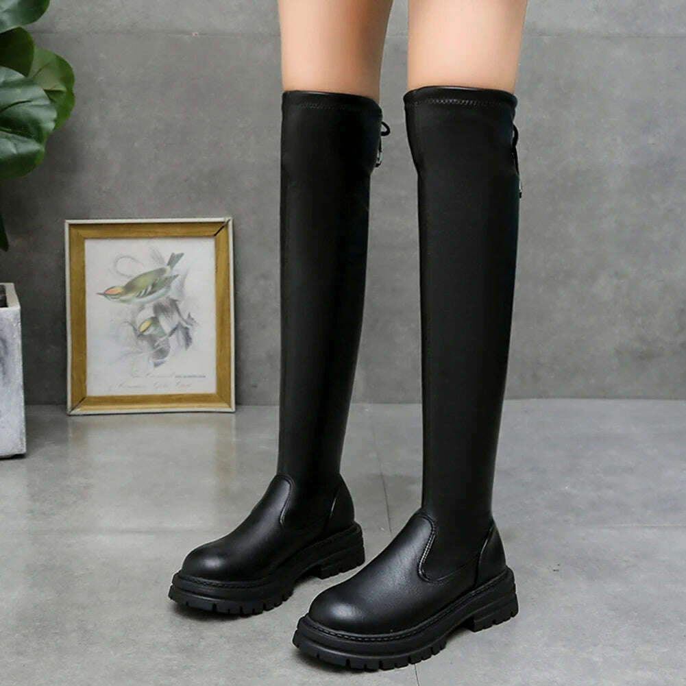 KIMLUD, Brand New Ladies Chunky High Heels Thigh High Boots Fashion Solid Platform women&#39;s Over The Knee Boots Casual Comfy Woman Shoes, KIMLUD Womens Clothes