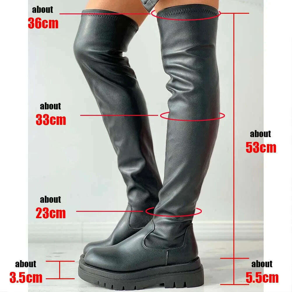 KIMLUD, Brand New Ladies Chunky High Heels Thigh High Boots Fashion Solid Platform women&#39;s Over The Knee Boots Casual Comfy Woman Shoes, KIMLUD Womens Clothes