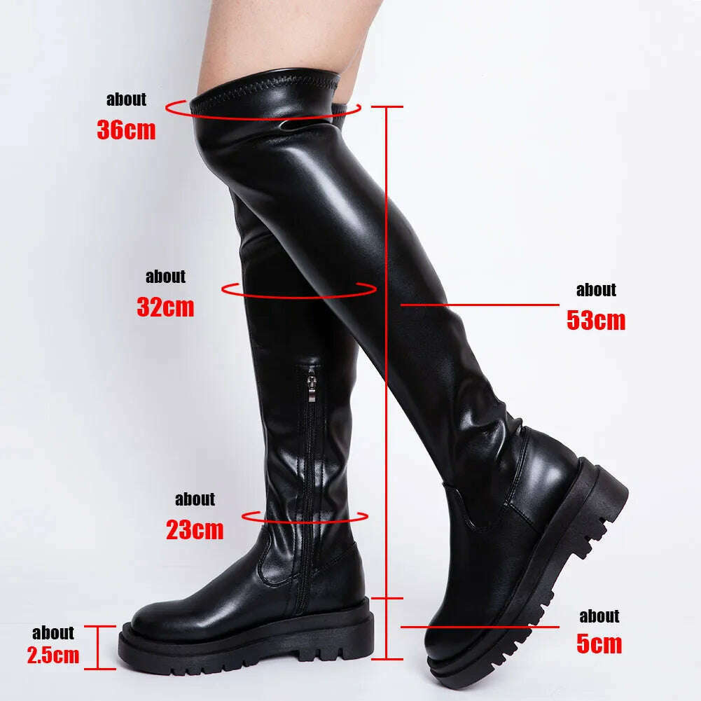 KIMLUD, Brand New Ladies Chunky High Heels Thigh High Boots Fashion Solid Platform women&#39;s Over The Knee Boots Casual Comfy Woman Shoes, KIMLUD Womens Clothes