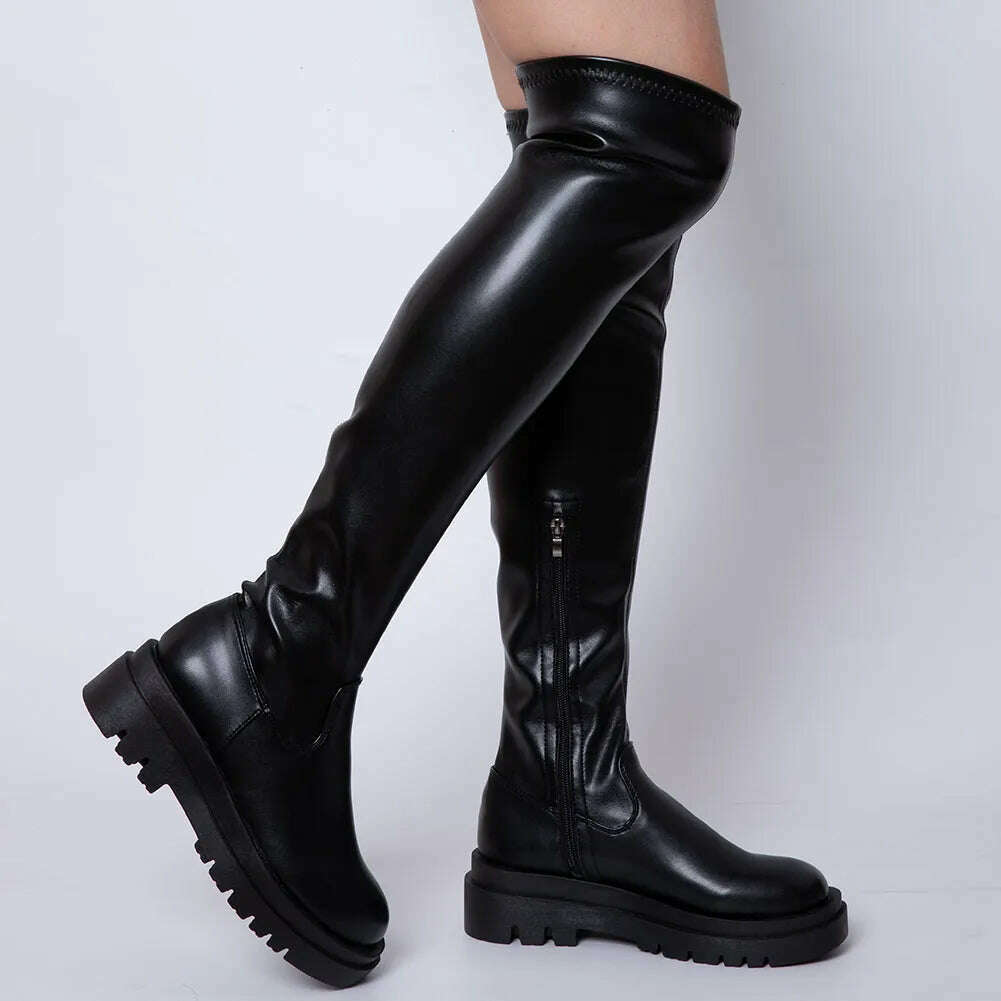 KIMLUD, Brand New Ladies Chunky High Heels Thigh High Boots Fashion Solid Platform women&#39;s Over The Knee Boots Casual Comfy Woman Shoes, KIMLUD Womens Clothes