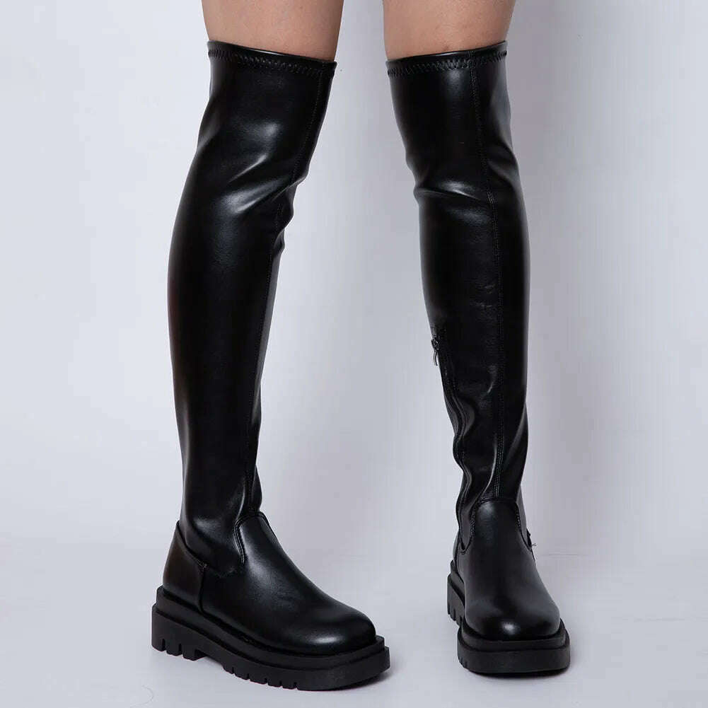 KIMLUD, Brand New Ladies Chunky High Heels Thigh High Boots Fashion Solid Platform women&#39;s Over The Knee Boots Casual Comfy Woman Shoes, KIMLUD Womens Clothes