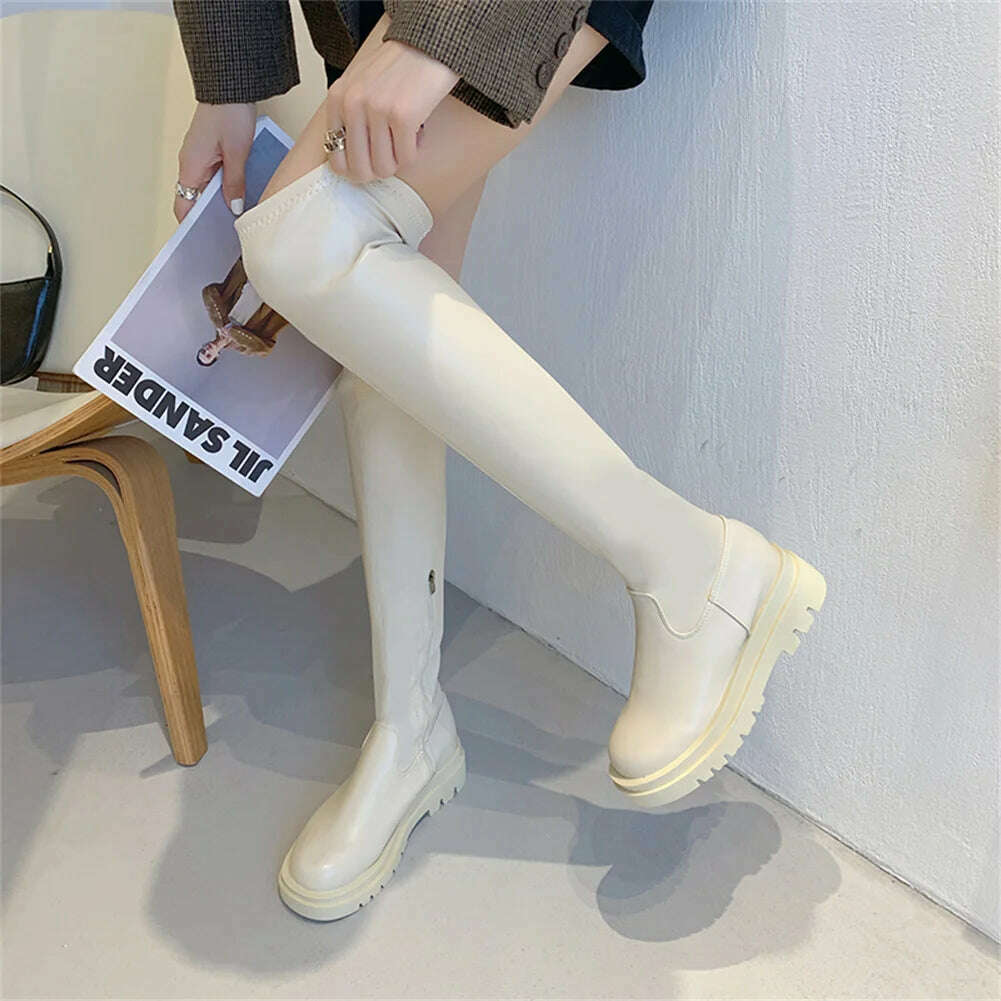 KIMLUD, Brand New Ladies Chunky High Heels Thigh High Boots Fashion Solid Platform women&#39;s Over The Knee Boots Casual Comfy Woman Shoes, KIMLUD Womens Clothes