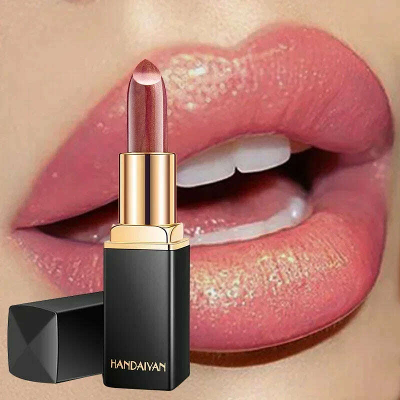 Brand Professional Lips Makeup Waterproof Shimmer Long Lasting Pigment Nude Pink Mermaid Shimmer Lipstick Luxury Makeup Cosmetic - KIMLUD