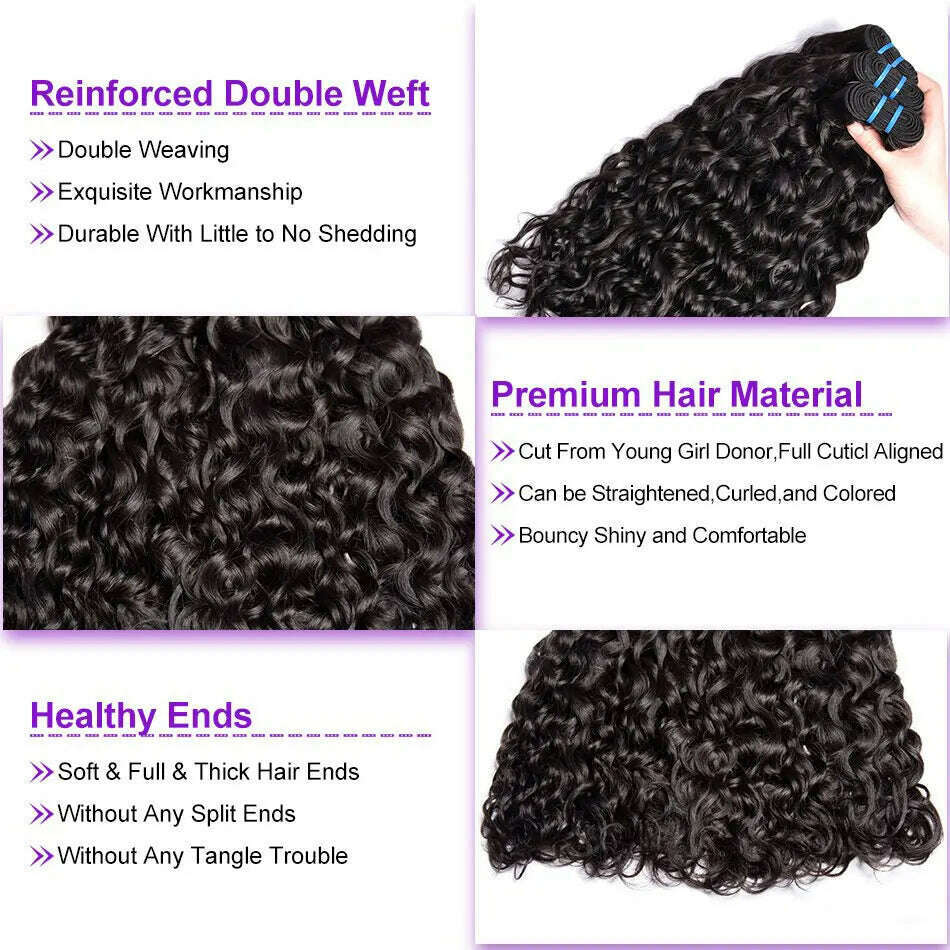 KIMLUD, Brazilian Water Wave Bundles 100% Real Human Hair Bundles 1/3 Pcs/Lot Remy Hair Water Wave Hair For Black Women Natural Color 1b, KIMLUD Womens Clothes