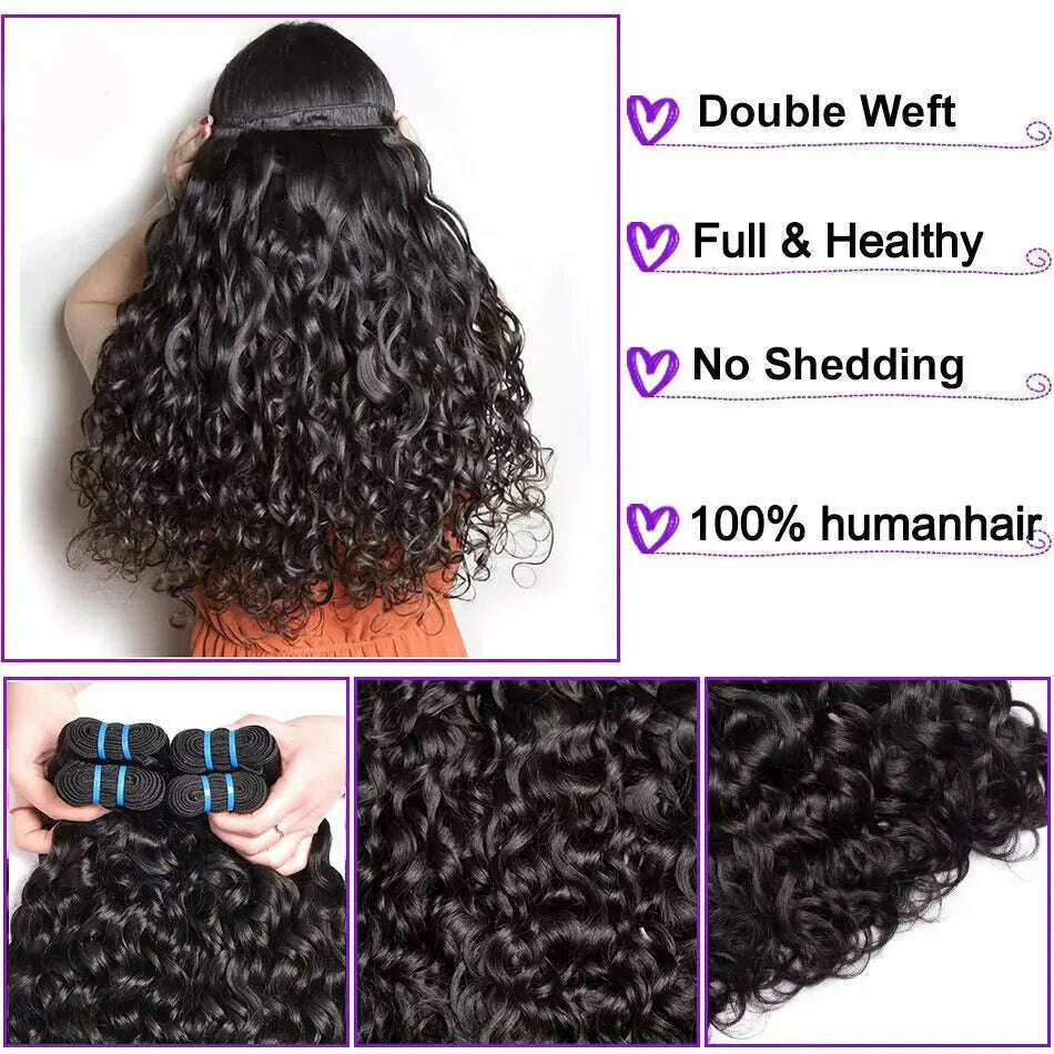 Brazilian Water Wave Bundles 100% Real Human Hair Bundles 1/3 Pcs/Lot Remy Hair Water Wave Hair For Black Women Natural Color 1b - KIMLUD