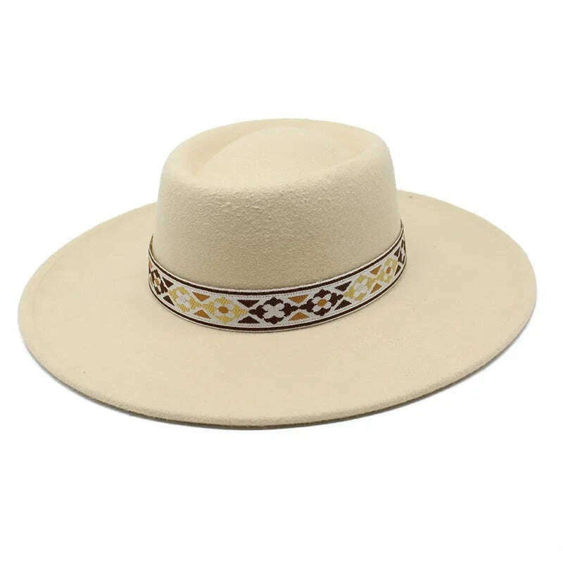 KIMLUD, British Style Felt Fedoras Hat New Fashion 9.5CM Wide Brim Wool  bowler Dress hat Winter Church Jazz Caps chapeu feminino, KIMLUD Womens Clothes