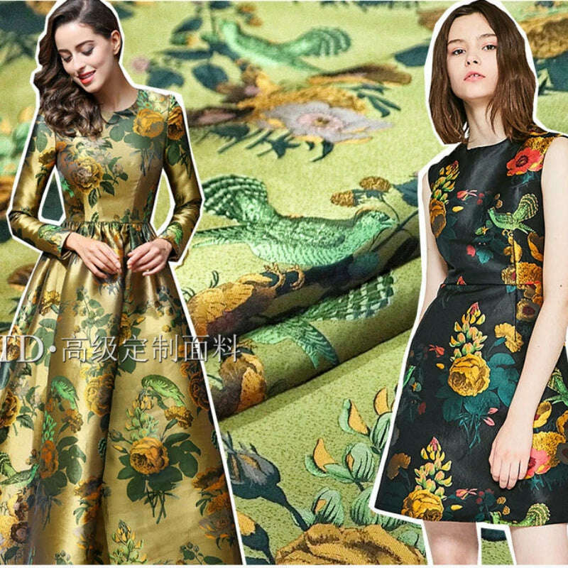 Brocade Jacquard Fabric Spring Autumn Winter Flowers Birds Thick Dress Trench Coat Fashion Design Sew Wholesale Material Cloth - KIMLUD