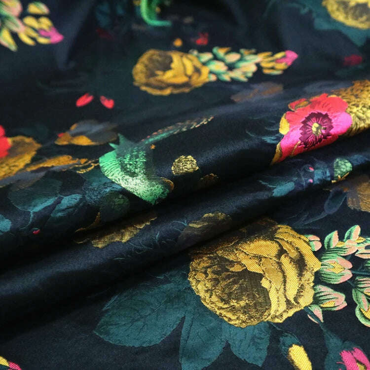 KIMLUD, Brocade Jacquard Fabric Spring Autumn Winter Flowers Birds Thick Dress Trench Coat Fashion Design Sew Wholesale Material Cloth, 1 / 1.5 meters, KIMLUD APPAREL - Womens Clothes