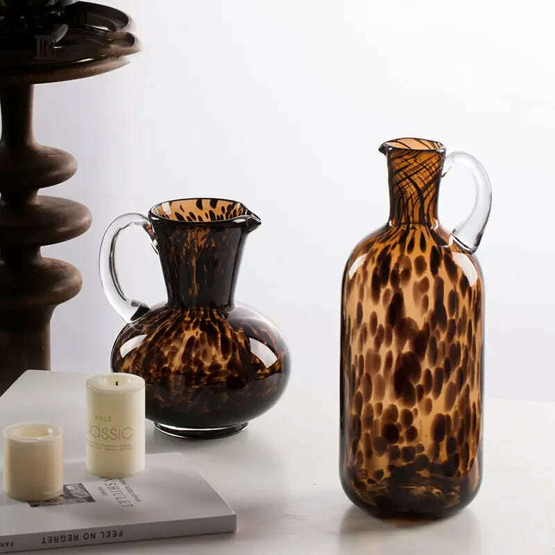 KIMLUD, Brown Leopard Print Glass Vase Desk Decoration Hydroponics Flower Pots Decorative Flower Arrangement Modern Decor Floral Vases, KIMLUD Womens Clothes