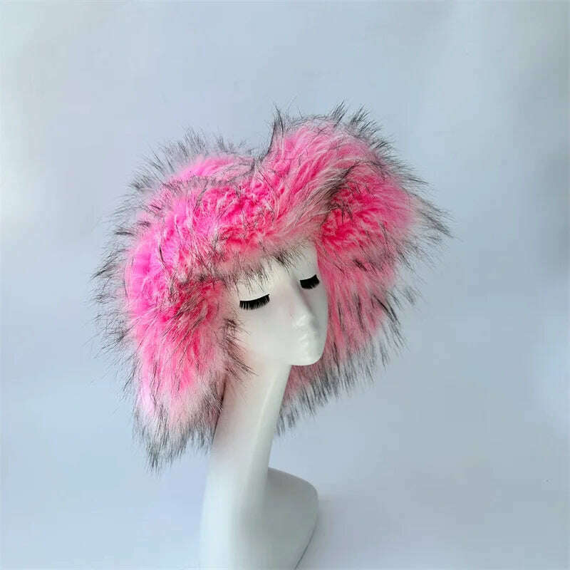 Bucket Orange Hat Love Bag Winter Warmth Thickened Imitation Raccoon Fur Fisherman Hat Women's Bucket Hat Fur Hat sets - KIMLUD