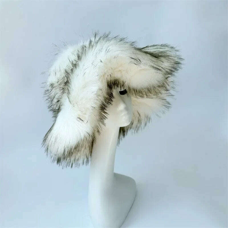 Bucket Orange Hat Love Bag Winter Warmth Thickened Imitation Raccoon Fur Fisherman Hat Women's Bucket Hat Fur Hat sets - KIMLUD