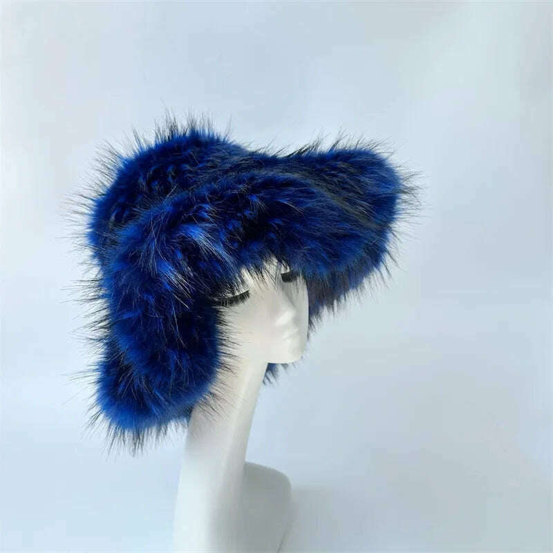 Bucket Orange Hat Love Bag Winter Warmth Thickened Imitation Raccoon Fur Fisherman Hat Women's Bucket Hat Fur Hat sets - KIMLUD