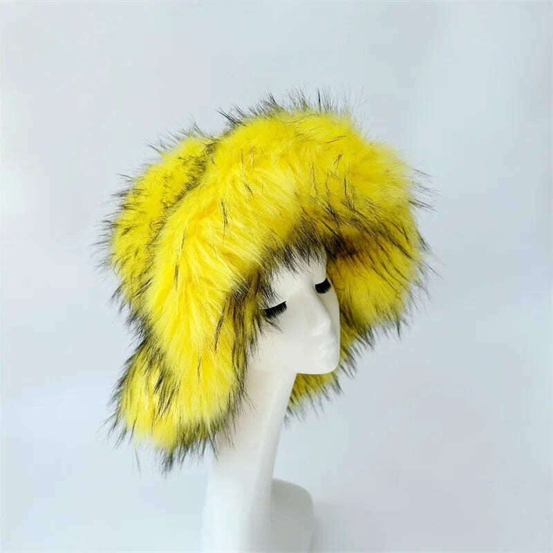 Bucket Orange Hat Love Bag Winter Warmth Thickened Imitation Raccoon Fur Fisherman Hat Women's Bucket Hat Fur Hat sets - KIMLUD