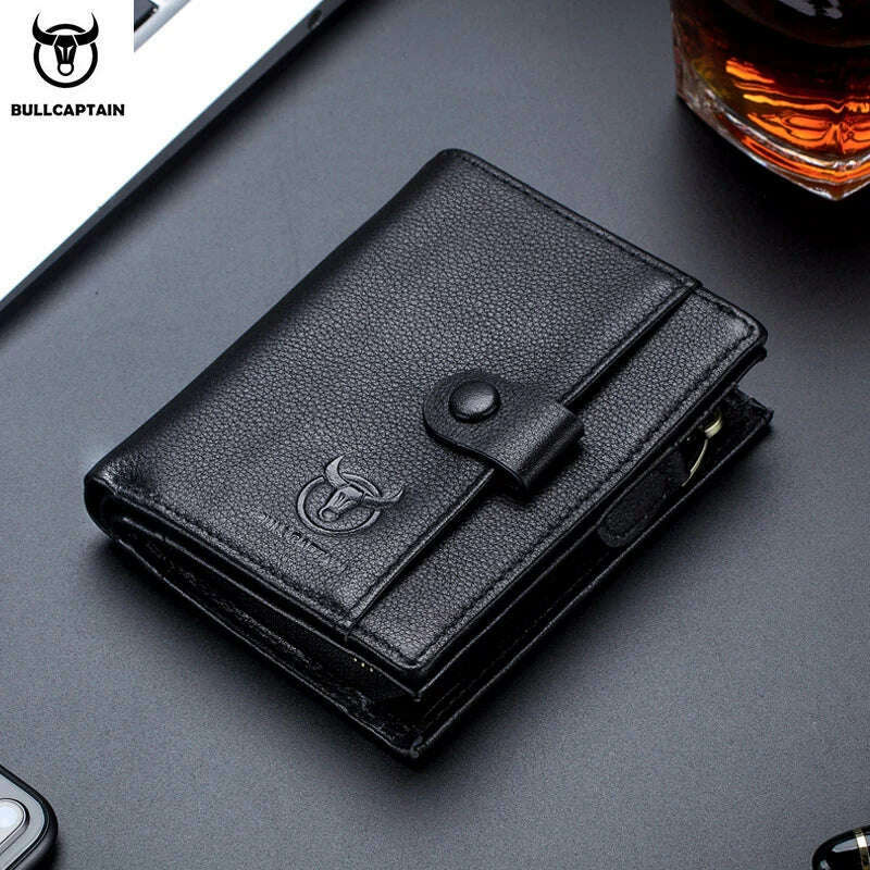 KIMLUD, BULLCAPTAIN RFID Men's Wallet Leather Men's Coin Purse Zipper Wallet Card Coin Wallet Holder Credit Card Bag, balck, KIMLUD Womens Clothes