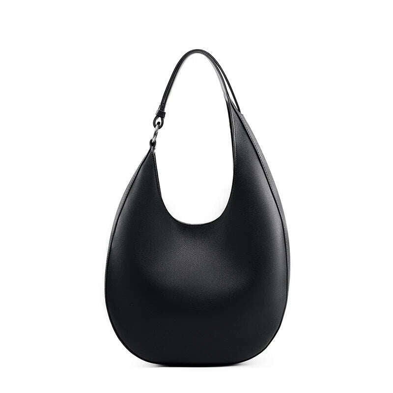 KIMLUD, Burminsa Genuine Leather Half Moon Underarm Shoulder Bags For Women 2024 Trend Designer Crossbody Purses Tote Ladies Handbags, Black, KIMLUD APPAREL - Womens Clothes