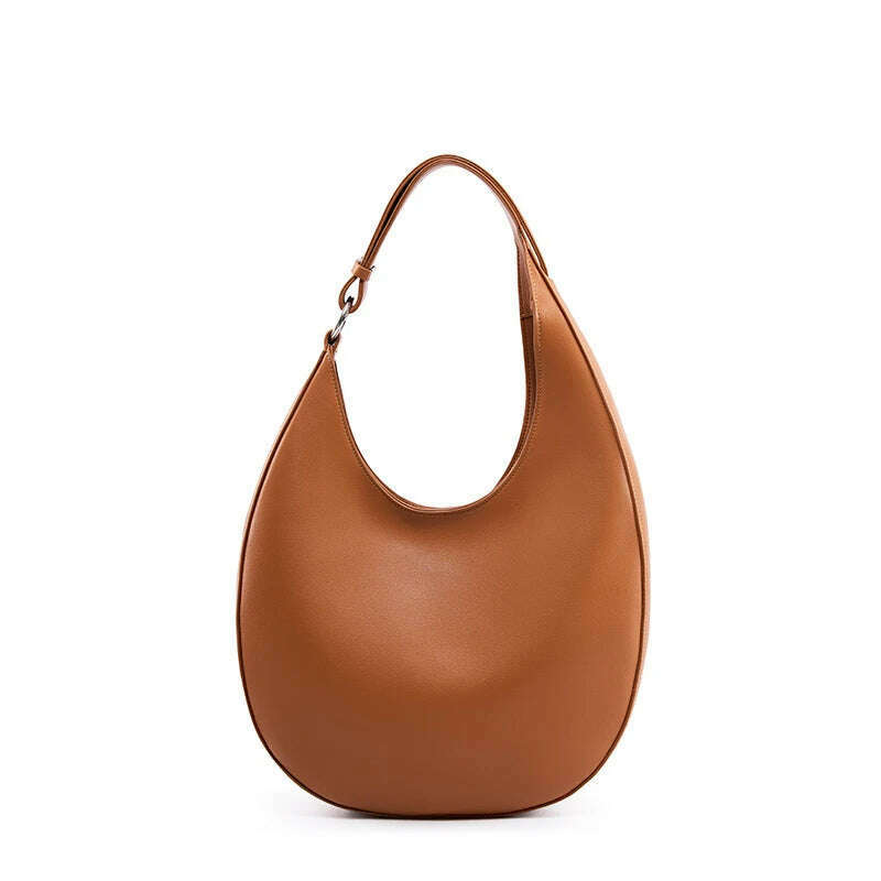 KIMLUD, Burminsa Genuine Leather Half Moon Underarm Shoulder Bags For Women 2024 Trend Designer Crossbody Purses Tote Ladies Handbags, Brown, KIMLUD APPAREL - Womens Clothes