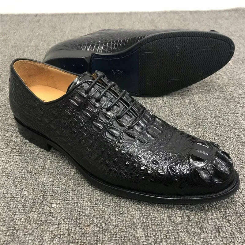 KIMLUD, Business Style Authentic Real Crocodile Skin Men's Derby Shoes Genuine Exotic Alligator Leather Male Black Lace-up Dress Oxfords, KIMLUD Womens Clothes