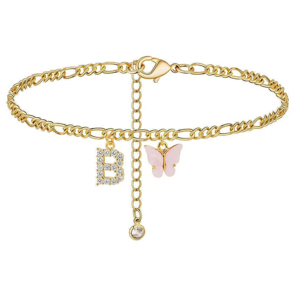 Butterfly Cuban Link Anklet A-Z Letter Initial Anklets Bracelet for Women Stainless Steel Beach Leg Foot Chains Wholesale 2024 - KIMLUD