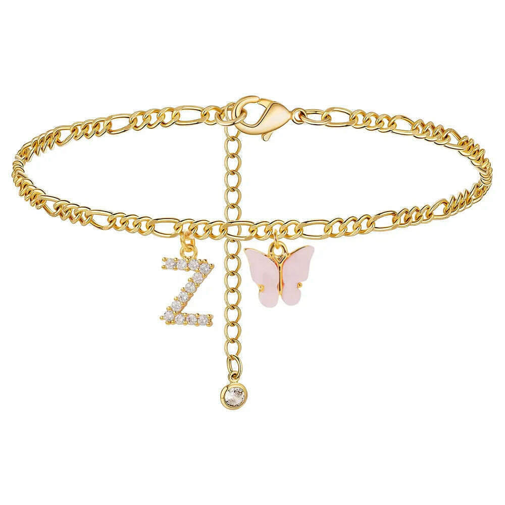 KIMLUD, Butterfly Cuban Link Anklet A-Z Letter Initial Anklets Bracelet for Women Stainless Steel Beach Leg Foot Chains Wholesale 2024, Z, KIMLUD APPAREL - Womens Clothes