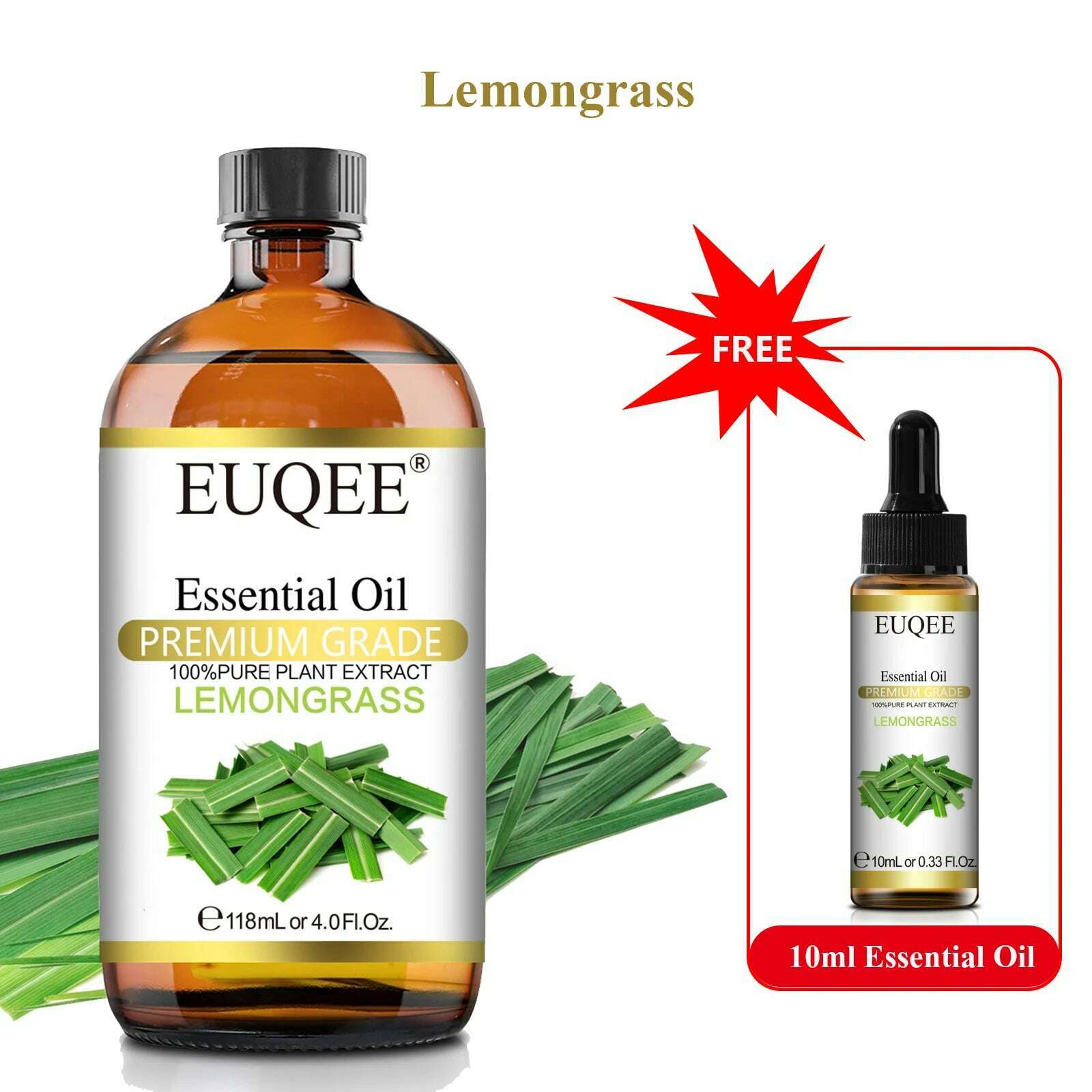 KIMLUD, Buy 118ml Essential Oil Get 10ml Free 100% Pure and Natural Essential Oil with Dropper for Aromatherapy Diffuser Massage DIY, Lemongrass / 118ml and 10ml / CHINA, KIMLUD APPAREL - Womens Clothes