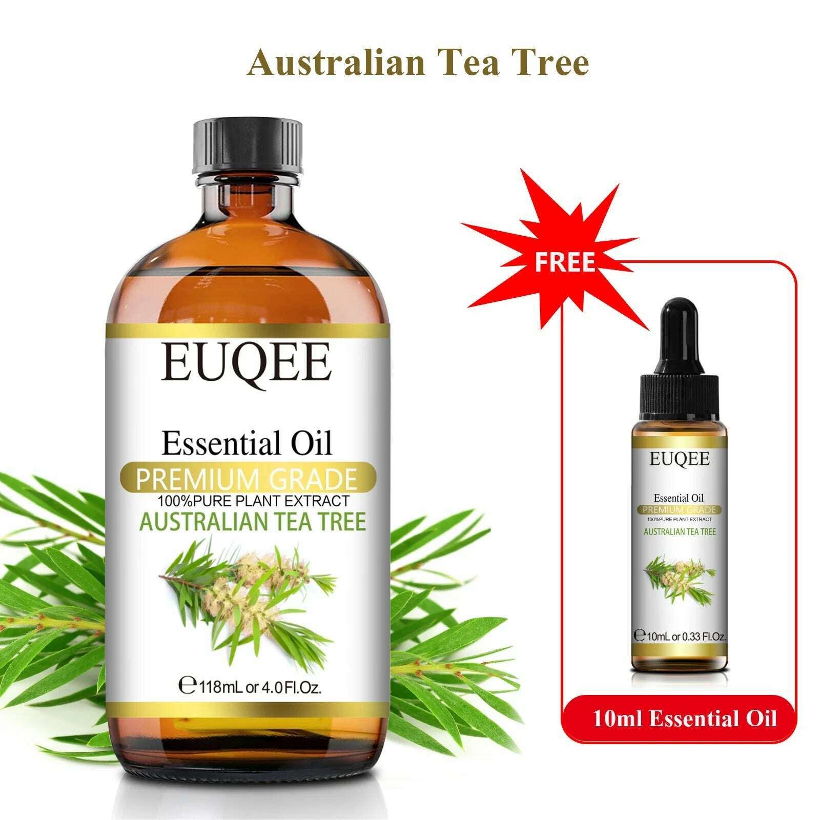 KIMLUD, Buy 118ml Essential Oil Get 10ml Free 100% Pure and Natural Essential Oil with Dropper for Aromatherapy Diffuser Massage DIY, Australian Tea Tree / 118ml and 10ml / CHINA, KIMLUD APPAREL - Womens Clothes