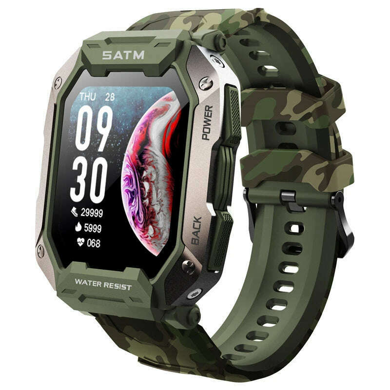 KIMLUD, C20 Military Smart Watch Men Carbon Black Ultra Army Outdoor IP68 Waterproof Heart Rate Blood Oxygen Monitor Smartwatch 2023, Camo Green, KIMLUD Womens Clothes