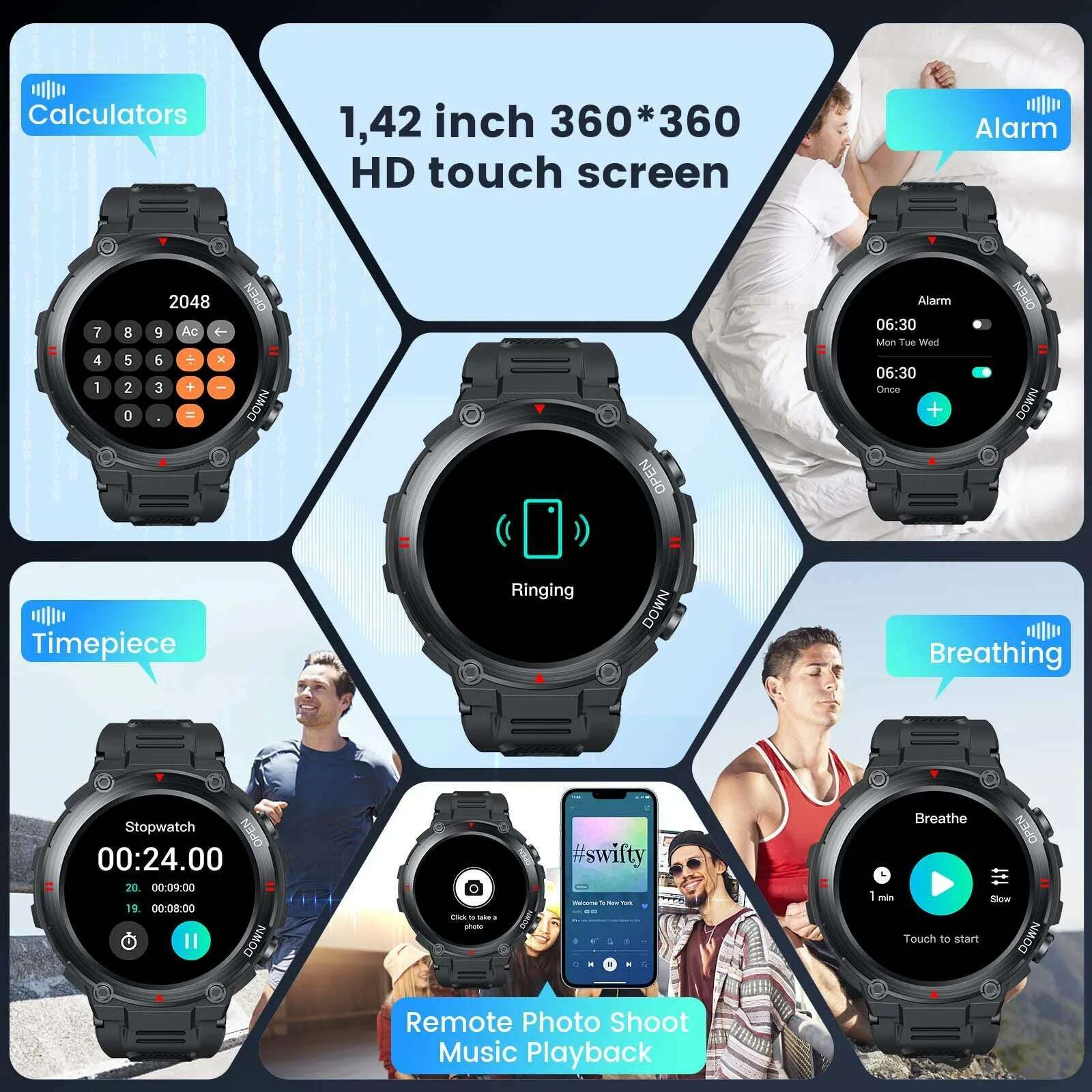 CanMixs K22 watch Bluetooth Call Smart Watch Men Outdoor Sports Fitness Tracker Heart Rate Music Play Smartwatch For Android IOS - KIMLUD