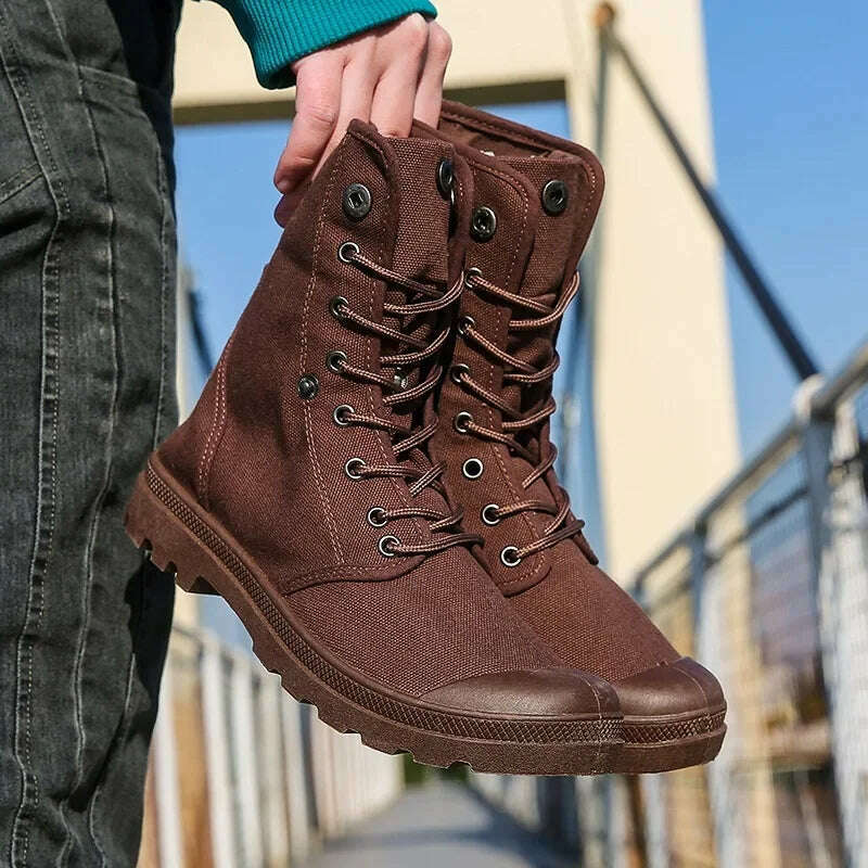 KIMLUD, Canvas Boots Men Boots High Top Shoes for Men 2024 New Trend Platform Cuff Shoes Men Casual Ankle Boots Military Bota Masculina, KIMLUD Womens Clothes