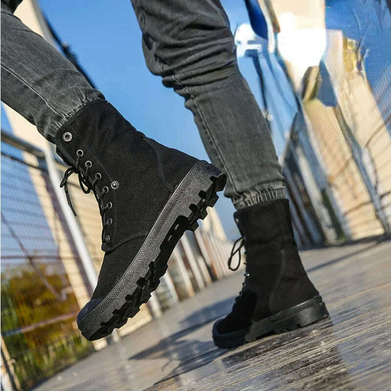 KIMLUD, Canvas Boots Men Boots High Top Shoes for Men 2024 New Trend Platform Cuff Shoes Men Casual Ankle Boots Military Bota Masculina, KIMLUD Womens Clothes