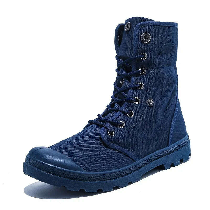 KIMLUD, Canvas Boots Men Boots High Top Shoes for Men 2024 New Trend Platform Cuff Shoes Men Casual Ankle Boots Military Bota Masculina, Blue / 41, KIMLUD Womens Clothes