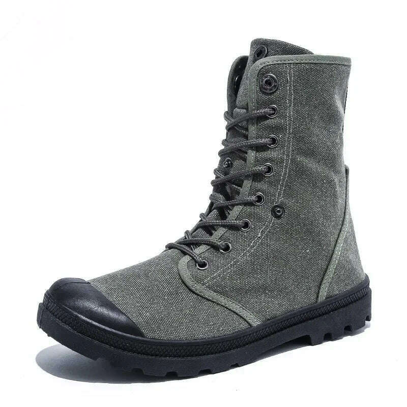 KIMLUD, Canvas Boots Men Boots High Top Shoes for Men 2024 New Trend Platform Cuff Shoes Men Casual Ankle Boots Military Bota Masculina, Army Green / 41, KIMLUD Womens Clothes