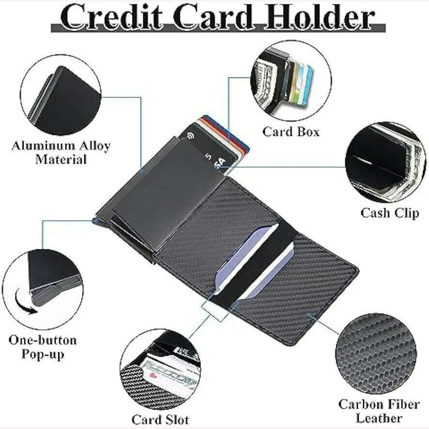 KIMLUD, Carbon Fiber Credit Card Holder Wallet Men Rfid Smart Metal Thin Slim Pop Up Minimalist Wallet Small Black Purse Metal Wallet, KIMLUD Womens Clothes