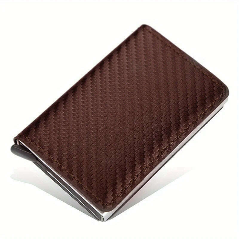 KIMLUD, Carbon Fiber Credit Card Holder Wallet Men Rfid Smart Metal Thin Slim Pop Up Minimalist Wallet Small Black Purse Metal Wallet, Coffee, KIMLUD Womens Clothes