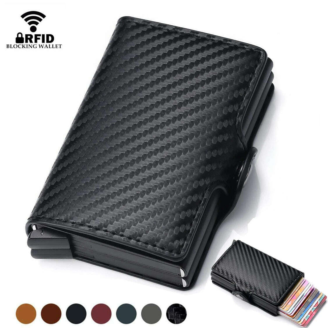 Carbon Fiber RFID Blocking Protection Men Credit Card Holder Wallet Leather Metal Aluminum Luxury Business Bank Cardholder Case - KIMLUD