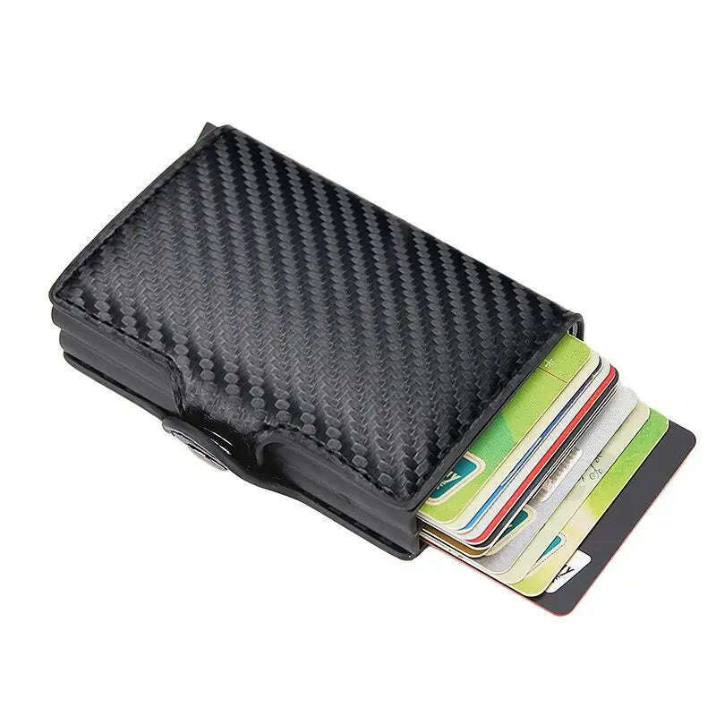 Carbon Fiber RFID Blocking Protection Men Credit Card Holder Wallet Leather Metal Aluminum Luxury Business Bank Cardholder Case - KIMLUD