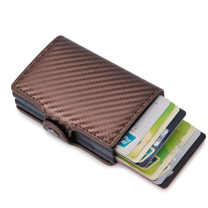 Carbon Fiber RFID Blocking Protection Men Credit Card Holder Wallet Leather Metal Aluminum Luxury Business Bank Cardholder Case - KIMLUD