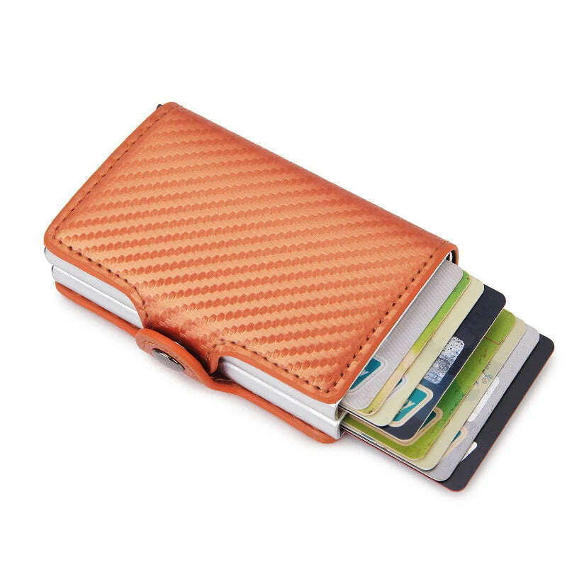 Carbon Fiber RFID Blocking Protection Men Credit Card Holder Wallet Leather Metal Aluminum Luxury Business Bank Cardholder Case - KIMLUD