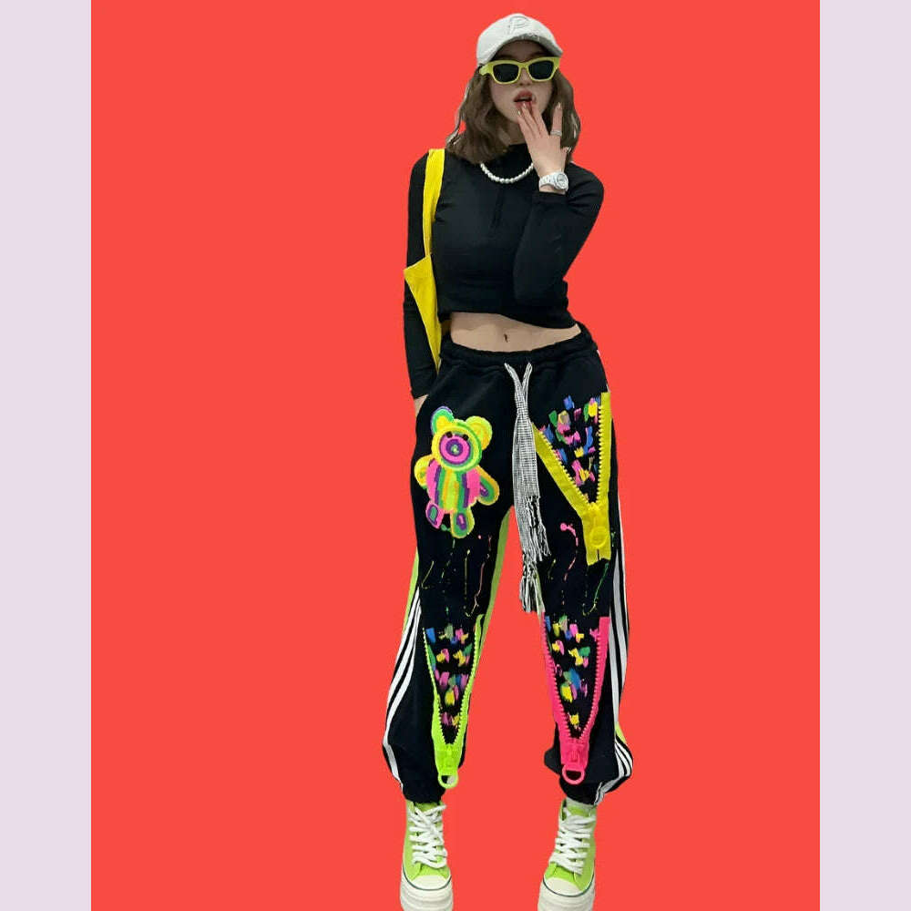 KIMLUD, Casual High Waist Slimming Street Graffiti Printing Track Sweatpants for Women Ankle-Tied Loose Fit Spring Summer 2024, KIMLUD Womens Clothes