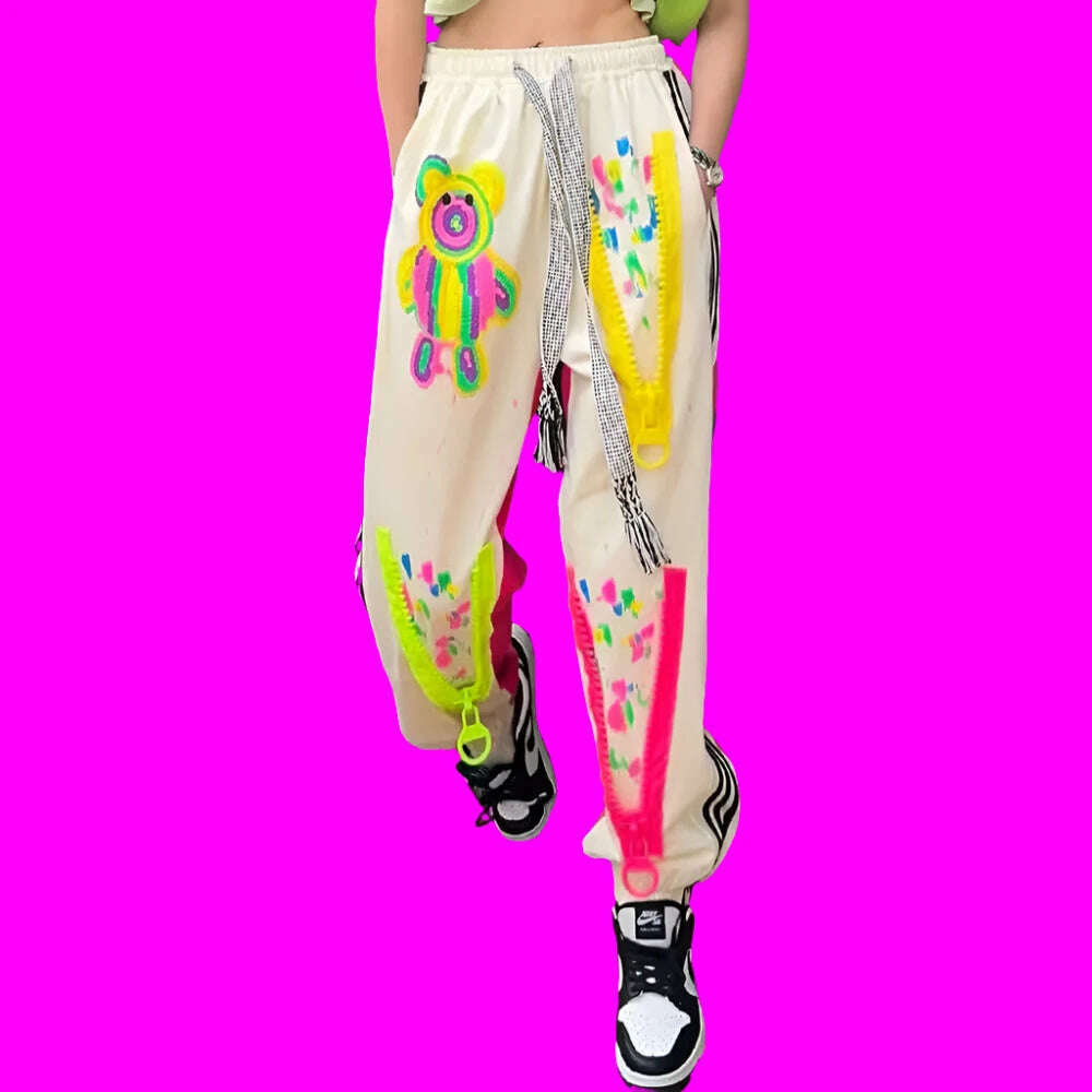 Casual High Waist Slimming Street Graffiti Printing Track Sweatpants for Women Ankle-Tied Loose Fit Spring Summer 2024 - KIMLUD