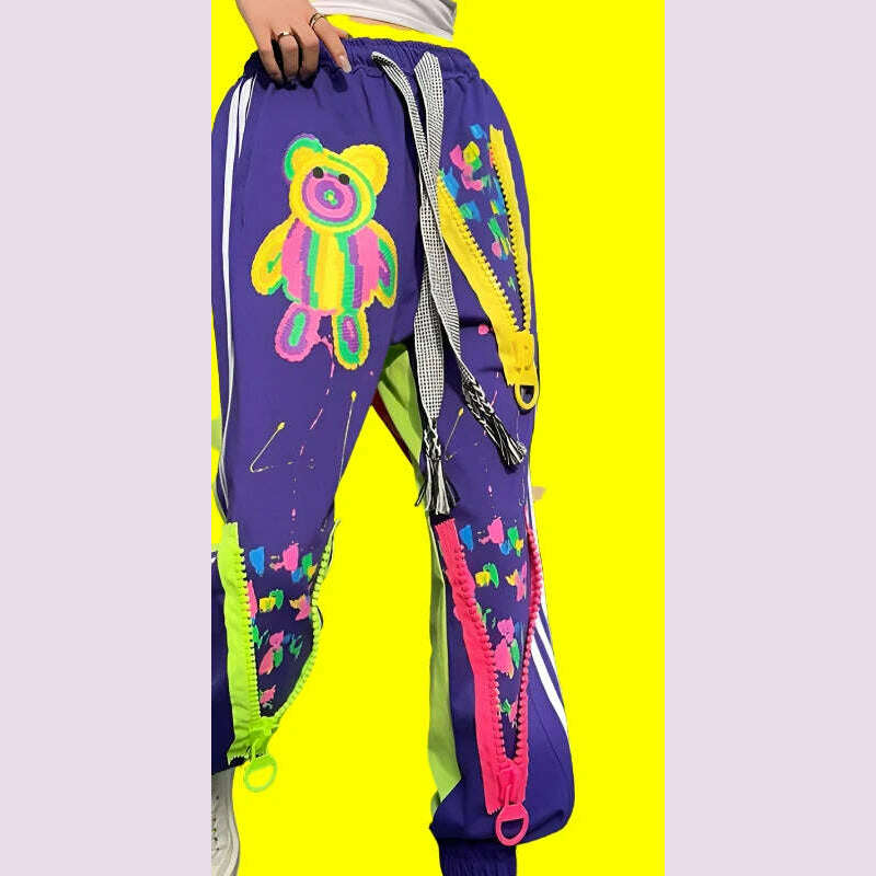 Casual High Waist Slimming Street Graffiti Printing Track Sweatpants for Women Ankle-Tied Loose Fit Spring Summer 2024 - KIMLUD