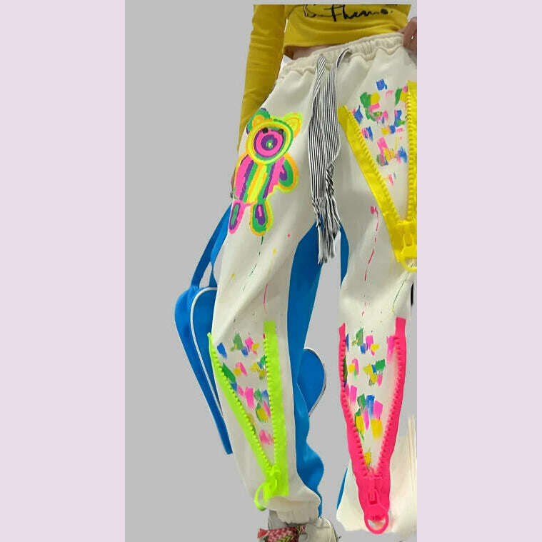 Casual High Waist Slimming Street Graffiti Printing Track Sweatpants for Women Ankle-Tied Loose Fit Spring Summer 2024 - KIMLUD