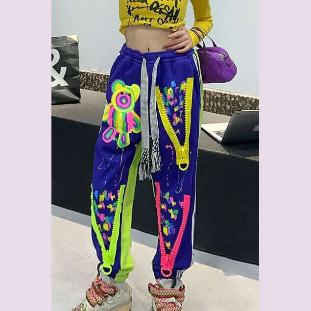 Casual High Waist Slimming Street Graffiti Printing Track Sweatpants for Women Ankle-Tied Loose Fit Spring Summer 2024 - KIMLUD