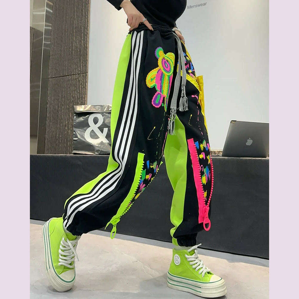 KIMLUD, Casual High Waist Slimming Street Graffiti Printing Track Sweatpants for Women Ankle-Tied Loose Fit Spring Summer 2024, KIMLUD Womens Clothes