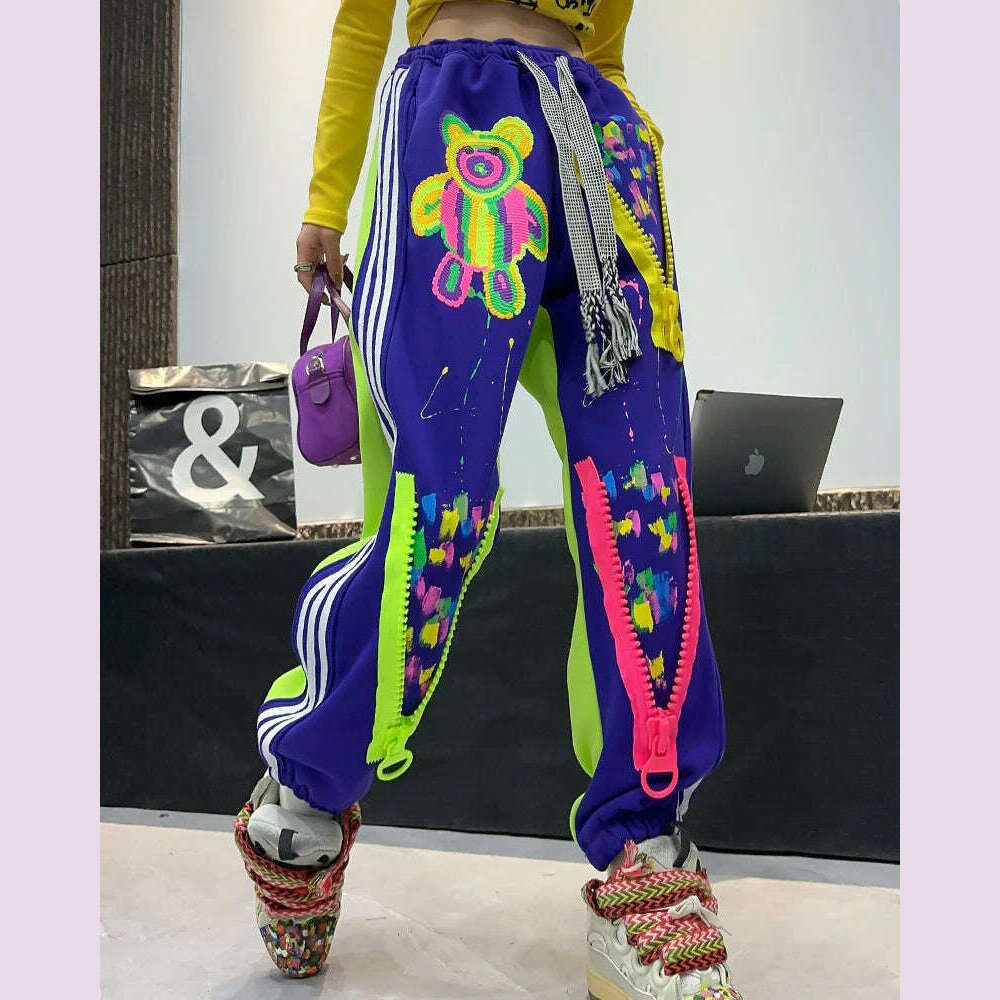 Casual High Waist Slimming Street Graffiti Printing Track Sweatpants for Women Ankle-Tied Loose Fit Spring Summer 2024 - KIMLUD